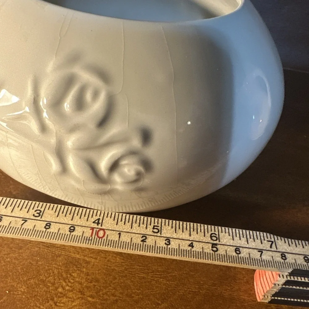 Vintage White Porcelain Embossed Flowers Bowl Vase Portugal 4.5X7